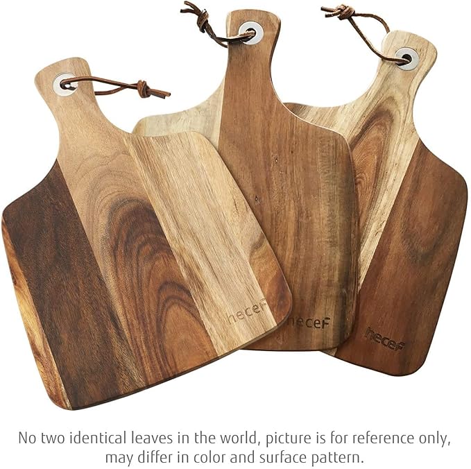 hecef Cheese Board set of 3,a Acacia Wood Cheese Plate, a Knife, a Fork, Charcuterie Board Platter Slate Serving Set for Appetizer Birthdays, Weddings, Housewarming (Cheese board with 2 knives)