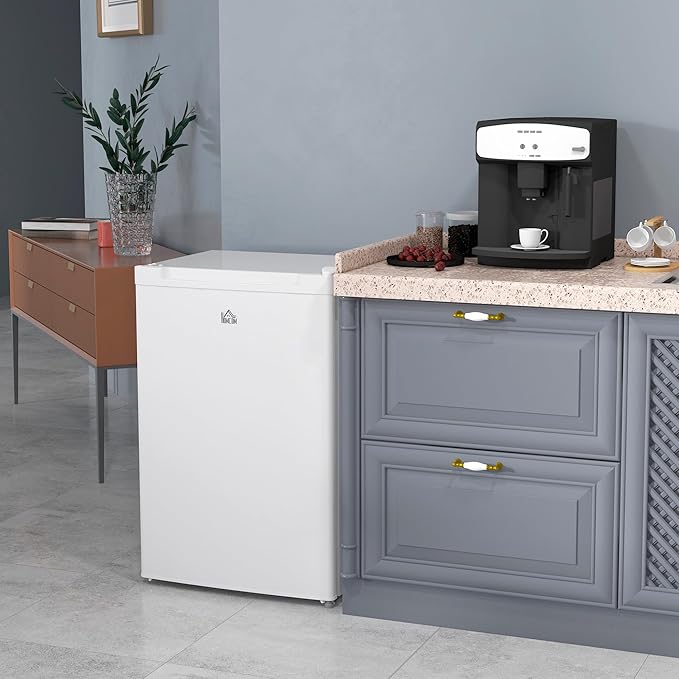 HOMCOM Mini Freezer Countertop, 3 Cu.Ft Compact Upright Freezer with Removable Shelves, Reversible Door for Home, Dorm, Apartment and Office, White