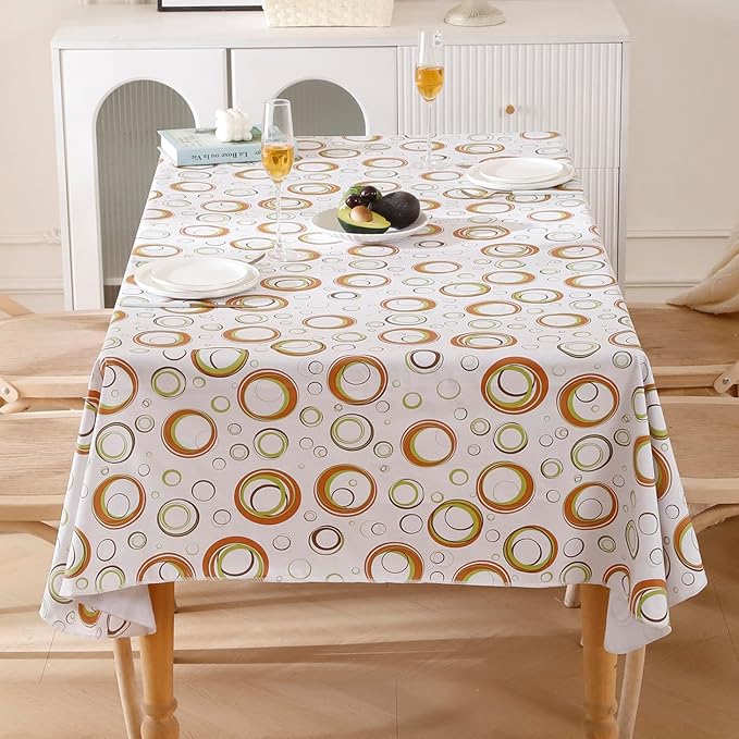 Walrus Heavy Duty Vinyl Tablecloth with Flannel Backing Waterproof Oil-Proof Plastic Table Cloth Stain-Resistant Wipeable Rectangle or Square Table Cover for Indoor and Outdoor (Circle,52x70 Inch)