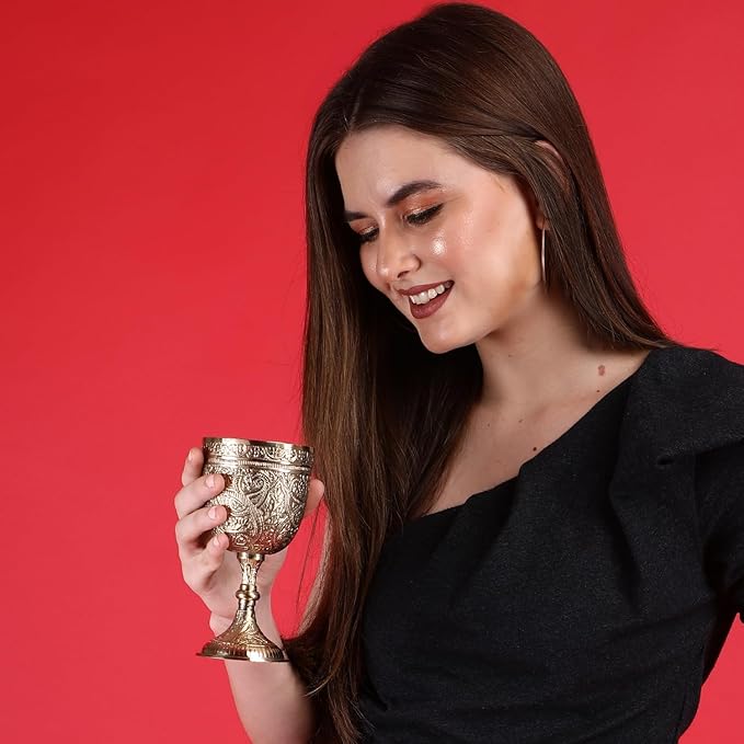 REPLICARTZ Brass Embossed Goblet of King Arthur, Medieval Decor Gothic Cup, Roman Chalice Pack of 1 (250ml)