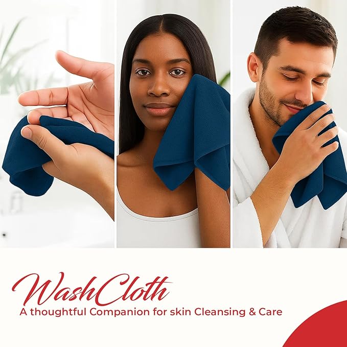 RIVERSIDE 12 Pack Washcloths - 12x12 Inches, 400 GSM, 100% Ring-Spun Cotton - Soft, Absorbent & Durable Face and Body Towels - for Bathroom, Spa, Gym, Makeup Removal & Everyday Use - Blue Opal