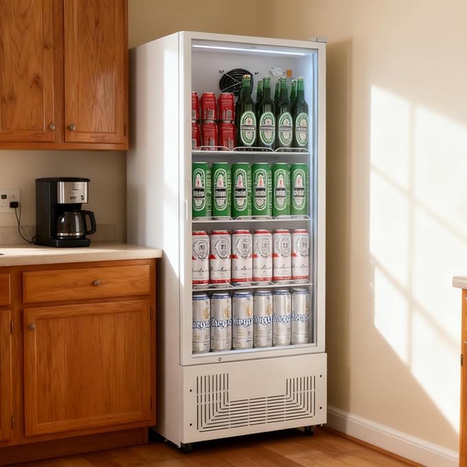 6.5 Cu.Ft Commercial Beverage Refrigerator Glass Door Upright Drink Cooler Display Fridge with Adjustable Shelves and LED Light for Restaurant Bar Store Office White