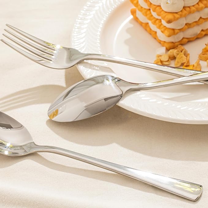 KINGSTONE 12 Piece Dinner Spoon Set, 18/10 Stainless Steel Spoons, Silver Food Grade Table spoons of 12, Metal Spoons for Home, Kitchen, Weddings, Parties or Restaurant, Dishwasher Safe-8.15inches