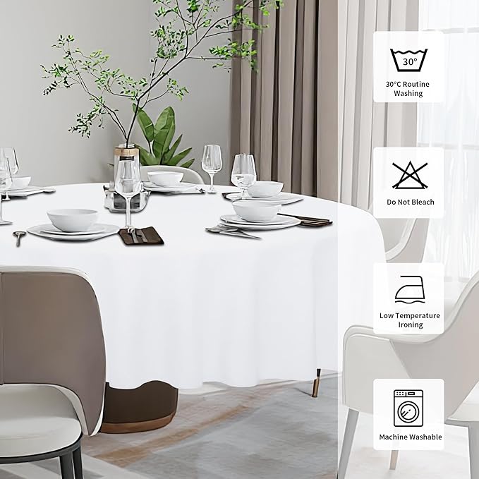 Easy-Going Faux Linen Waterproof Spill-Proof Tablecloth Stain Resistant Round Table Cloth Wrinkle Free Decorative Fabric for Kitchen, Dining, Party, Weddings, Restaurants (70 in-Round, White)