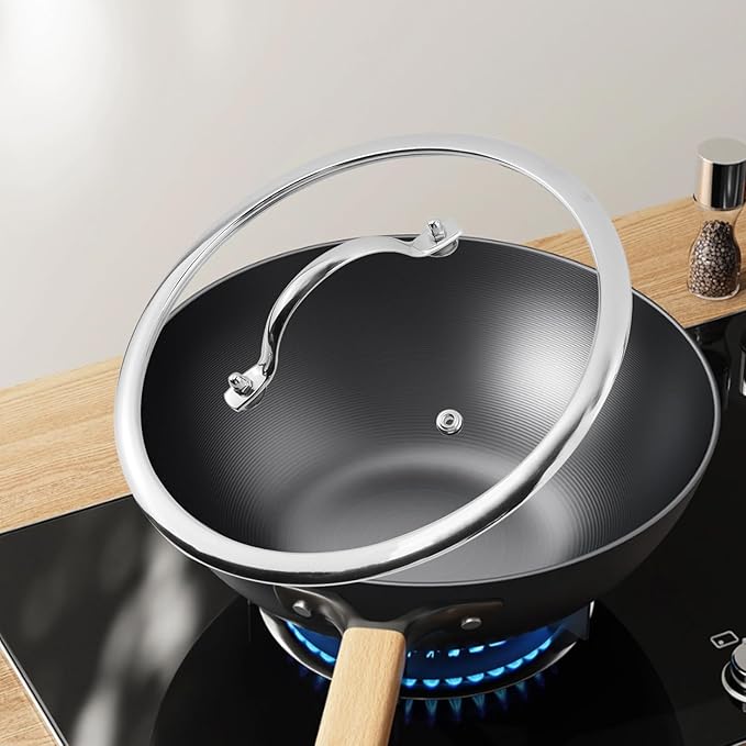 Woogim 9.5 Inch Tempered Glass Lid with Stainless Steel Handle,Thickened to 4mm and Dishwasher Safe and Oven Up to 480℉,Wide Edge Cover for Cast Iron Skillets Casseroles Pan Pot