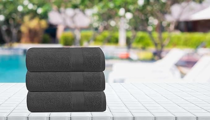 Bulk Thin Small Size Bath Towels Set of 12 – 100% Cotton Terry – 24" x 46" – Lightweight, Quick Dry, Soft & Highly Absorbent – Grey Towels for Bathroom, Gym, Spa, Pool & Daily Use