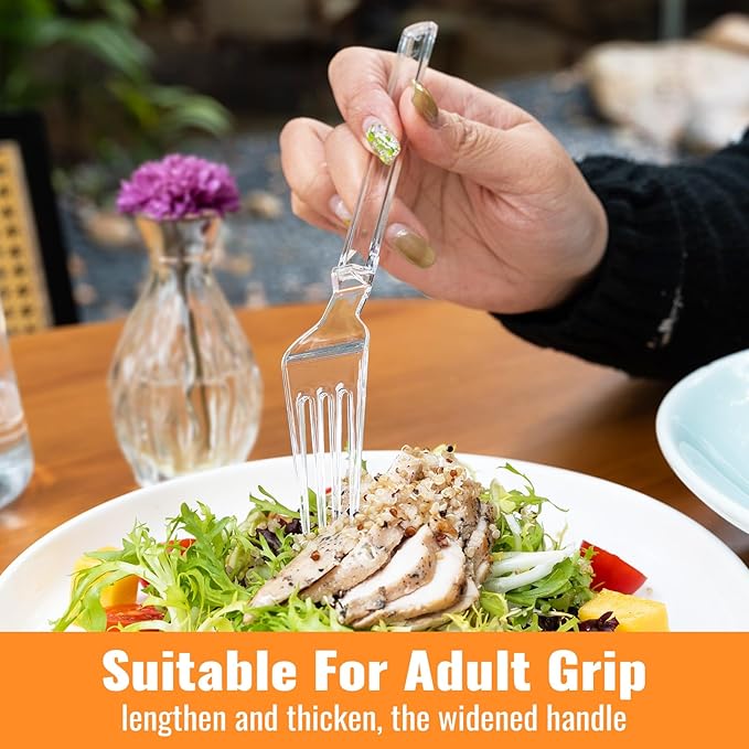 Plastic Forks Heavy Duty, Disposable Clear Silverware Full Size 7.5", Pack of 85