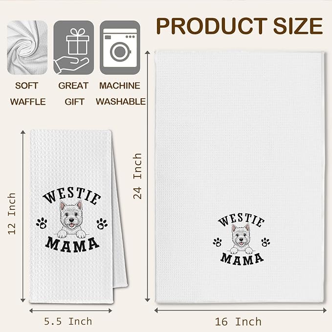 Westie Kitchen Towels, Dog Mama Westie Gifts for Women & Dogs Moms, Dog Lover Gifts Decorative Hand Towels for Bathroom, 16x24 Inch