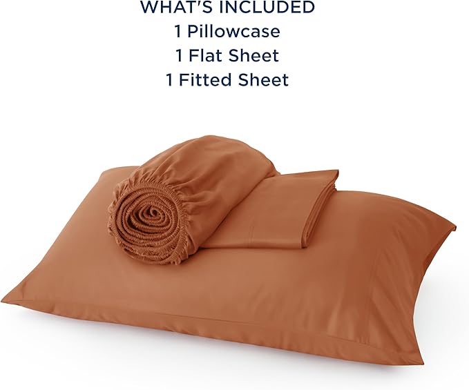 Bedsure Cooling Sheets Twin, Rayon Derived from Bamboo, Breathable & Soft Twin Sheets Set, Deep Pocket Up to 16 Inches, Hotel Luxury Silky Bedding for Hot Sleepers, Burnt Orange