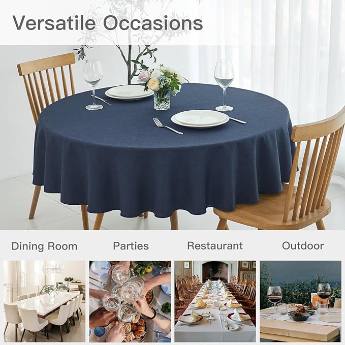 maxmill Round Linen Textured Tablecloth Spill-Proof Stainproof Wrinkle Free Washable Fabric Table Cloth for Circular Table Cover, Dining Room Buffet Banquet Parties Holiday Dinner, 70 Inch Navy Blue