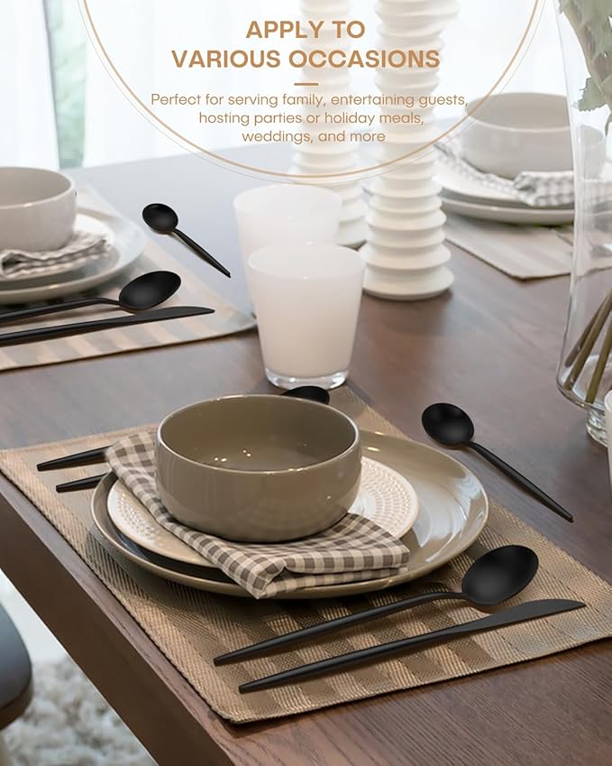 Black Silverware Set,Ollex 20 Pieces Flatware Set for 4,Stainless Tableware Cutlery Set with Knives Forks and Spoons Utensil set for Home Kitchen Restaurant Hotel,Satin Finish&Dishwasher Safe