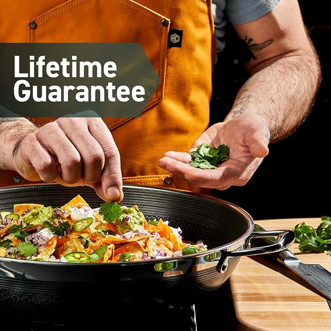 HexClad Hybrid Nonstick 19-Piece Cookware Set, 14" Pan with Lid, 14" Wok with Lid, 6-Piece Essential Knife Set, Magnetic Knife Block, 2, 3, and 8Qt Pots with Lids, and 2 Silicone Trivets