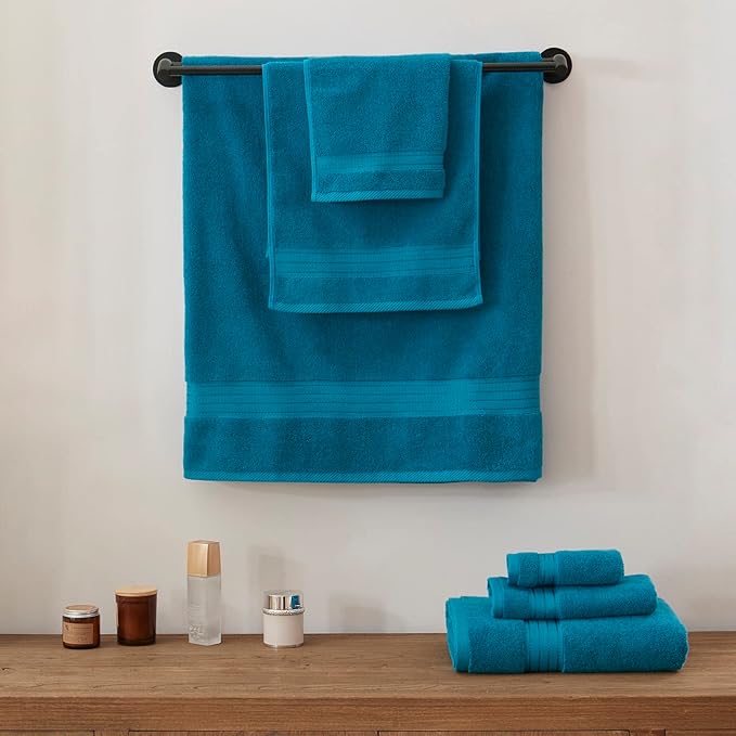 COZYART Crystal Teal/Peacock Blue Bath Towel Set for Bathroom Soft Absorbent Durable 650 GSM Turkish Cotton Towel Set of 6, 2 Large Bath Towels, 2 Hand Towels, 2 Washclothes