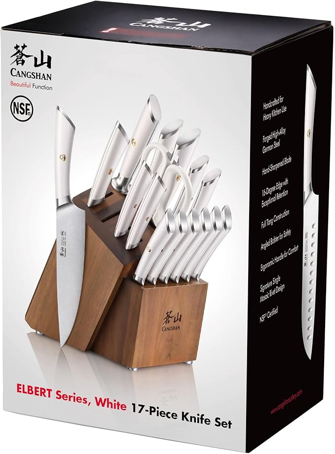 Cangshan ELBERT Series German Steel Forged Knife Block Sets (17-Piece, White)