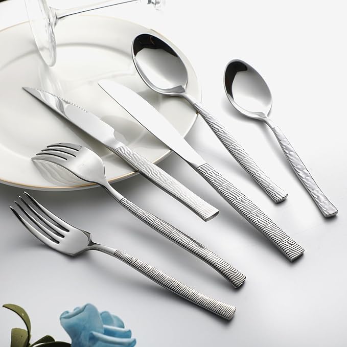 48-Piece Silverware Set,Stainless Steel Flatware Set with Steak Knives for 8,Include Knives Spoons and Forks Set,Tableware Cutlery Set for Home Kitchen Hotel Restaurant