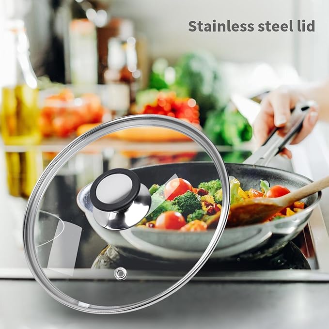 9" Tempered Glass Pan Lid with Steam Vent, Thickened to 4mm and Dishwasher Safe and Oven up to 480℉, Universal Lid Fit for Cast Iron Skillets, Frying Saute Pan, Cooking Pot