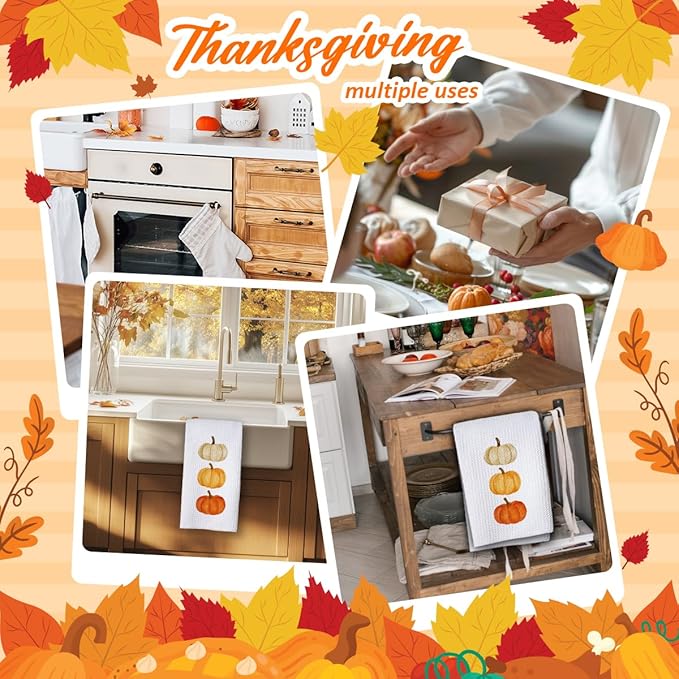 Fall Pumpkin Hand Towels for Kitchen Decor and Tea Dish Towel,1PCS Fall Thanksgiving Day Dishcloths,Farmhouse Fall Pumpkin Decor for Bathroom,Anthropology Autumn Gifts for Women - B02