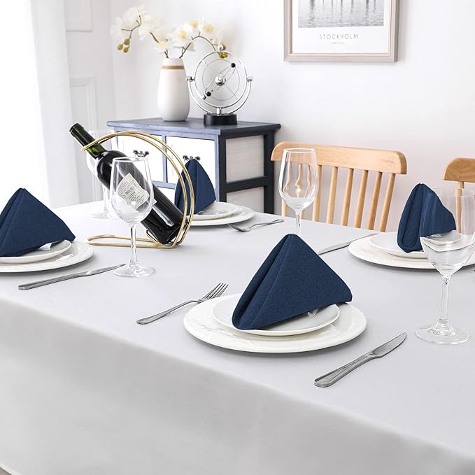 H.VERSAILTEX Linen Textured Cloth Napkins Set of 12 (18" X 18") Linen Textured Dinner Napkins Waterproof Extra Soft Thick Durable Reusable Napkins with Hemmed Edges, Heather Navy