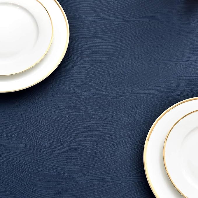 maxmill Jacquard Tablecloth Swirl Design Water Resistance Antiwrinkle Heavy Weight Soft Table Cloth for Buffet Banquet Parties Event Holiday Dinner Rectangle 60 x 84 Inch Navy Blue