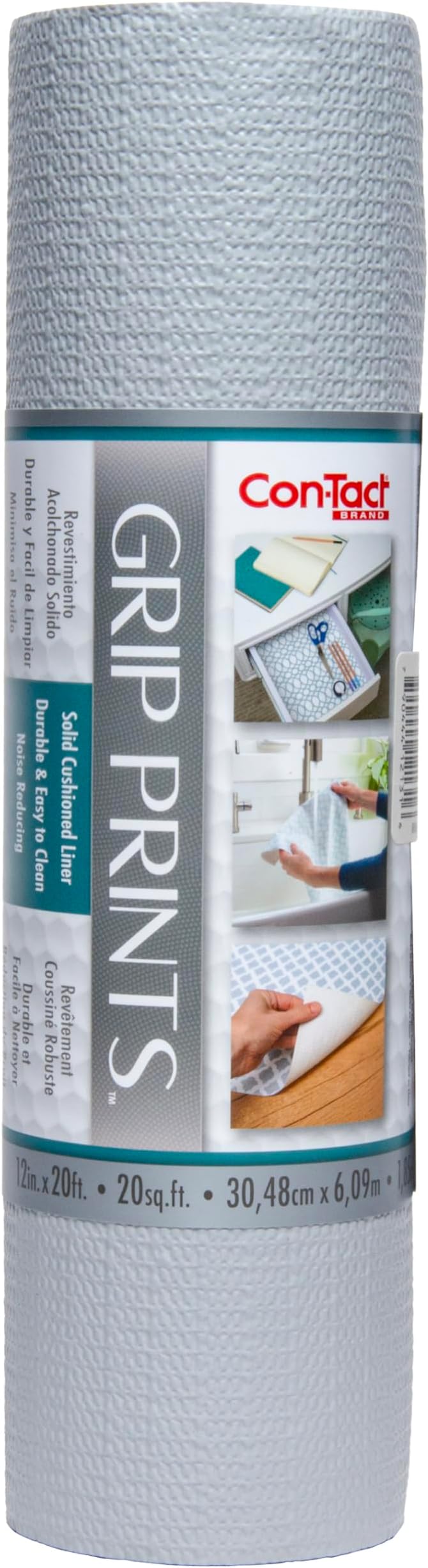 Con-Tact Brand Grip Prints Non-Adhesive Non-Slip Counter Top, Drawer/Shelf Liner, 12" x 20' (Cool Gray)