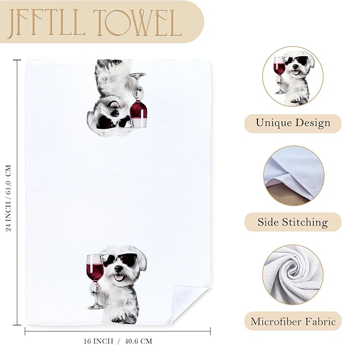 Funny Maltese Dog Kitchen Towels, Maltese Gifts Dish Tea Towels for Home Bar Kitchen, Dog Lovers Gifts, Wine Lover Gifts, Funny Hand Towels for Bathroom, 16x24 Inch