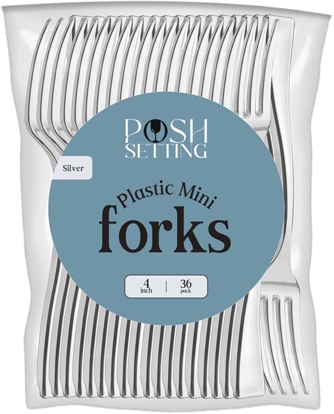 Posh Setting - Mini Fork - Silver Disposable Forks, 4 inch - Small Forks for Appetizers(36 Pack)
