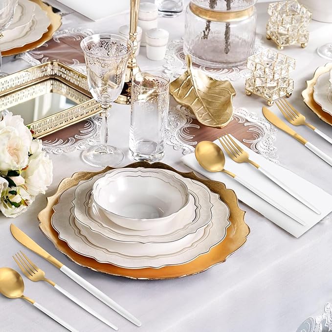 Matte White Gold Silverware Set, 40-Piece Stainless Steel Flatware Set, Satin Finish tableware Cutlery Set, Service for 8, Home and Restaurant, Dishwasher Safe