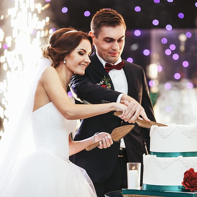 Norme Wedding Cake Knife and Server Set Rustic Wedding Cake Cutting Set, Wooden Cutter and Pie Server Spatula with Drawstring Bag for Bridal Reception Birthday Party Baby Shower