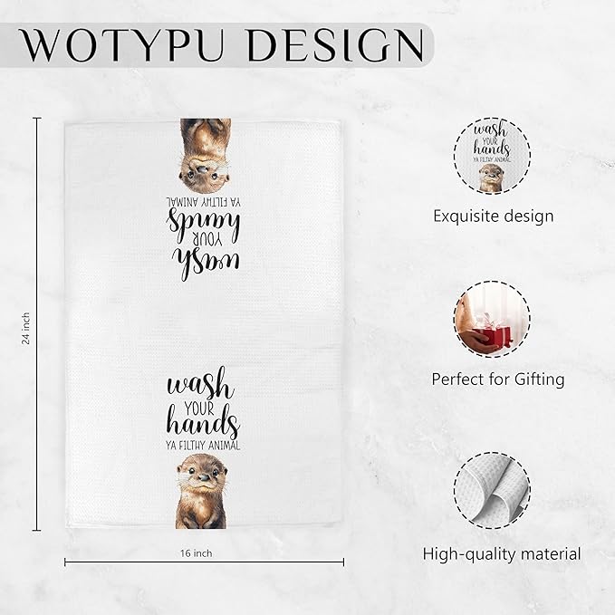 Sea Otter Gift Hand Towels for Bathroom, Wash Your Hands Ya Filthy Animal, Otter Lover Gifts, Otters Lovers Gifts Decorative Hand Towels for Kids Guest Bath Room Washroom Half Bath, 16x24 Inch