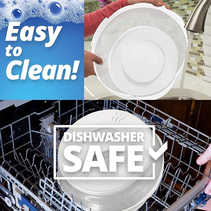 HOVER COVER Magnetic Microwave Splatter Cover with High Power, Strongest Magnetic Grip, Collapsible 12-Inch BPA-Free Food Lid, Vented Plate Guard, Dishwasher Safe, Space-Saving Storage - White