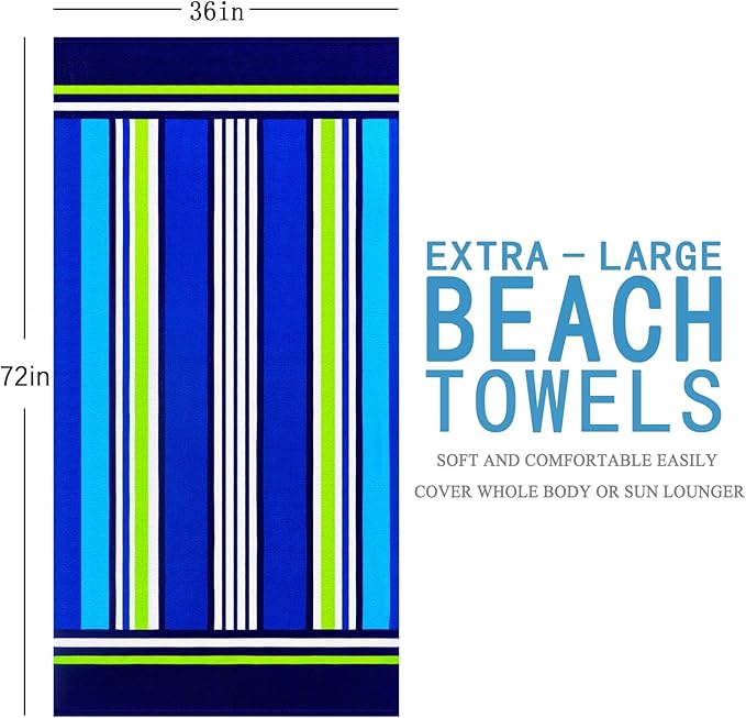 2 Packs Oversized Beach Towel Set 36 x 72 in XL Extra Large Big Soft Clearance Pool Swim Camping Travel Terry Towels Blanket for Adult Cruise Lounge Chair Cover Gift Women Men Blue Striped Dolphins
