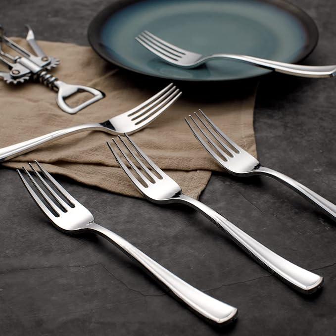 WDF 100 Piece Silver Plastic Forks - 7.4inch Silver Forks Disposable - Plastic Silverware for Dessert Cake - Heavy Duty Plastic Cutlery for Christmas Party or Daily Using