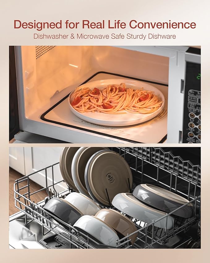 Famiware Milkyway Stoneware Dinnerware Sets with Mugs, Service for 4 (16pcs), Plates and Bowls Sets, Scratch Resistant, Microwave and Dishwasher Safe Dishes Set, Multi-color