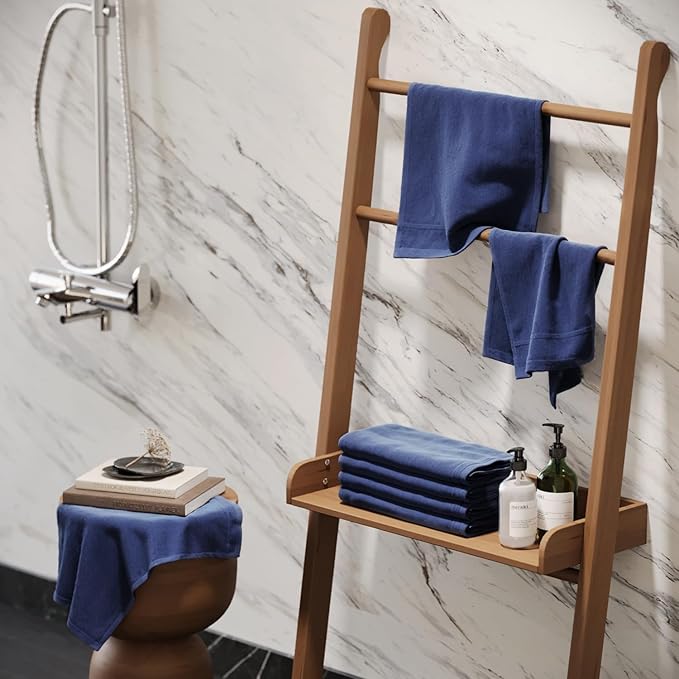 Creative Scents 100% Cotton Blue Velour Fingertip Towels - 4 Pack 11 by 18 Inch – Decorative, Extra Absorbent and Soft Face Towel, Ideal for Bathroom and Powder Room (Navy Blue)