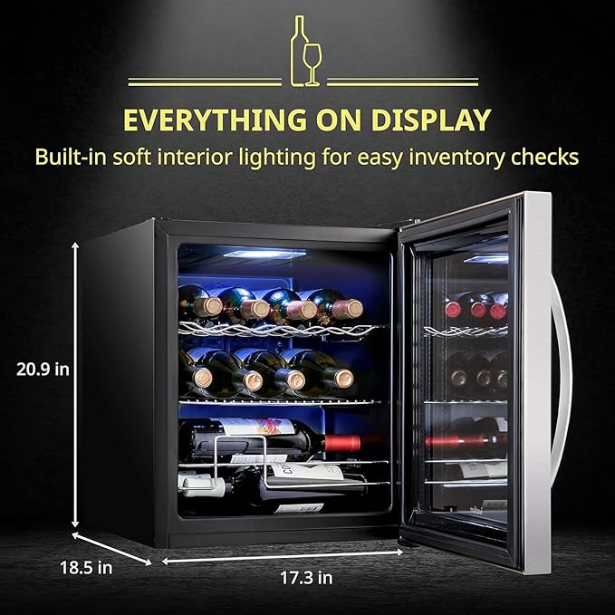 SCHMÉCKÉ 12 Bottle Compressor Wine Cooler Refrigerator w/Lock - Large Freestanding Wine Cellar For Red, White, Champagne or Sparkling Wine - 41f-64f Digital Temperature Control Fridge Stainless Steel