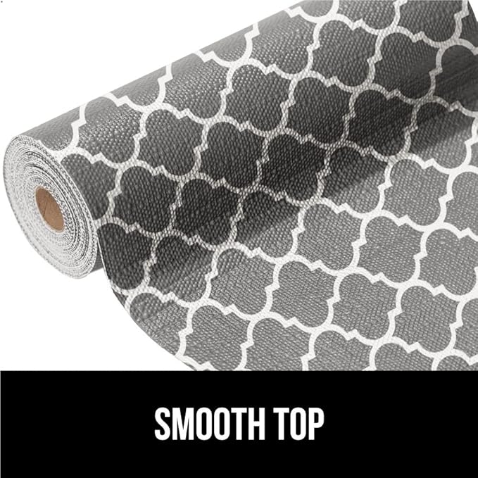 GORILLA GRIP DripGuard Shelf Liner, Non Adhesive Drawer and Kitchen Cabinet Protector, Slip Resistant BPA Free Smooth Surface Plastic Liners for Cabinets, Bathrooms, Closets, 12x120 Inch, White Gray