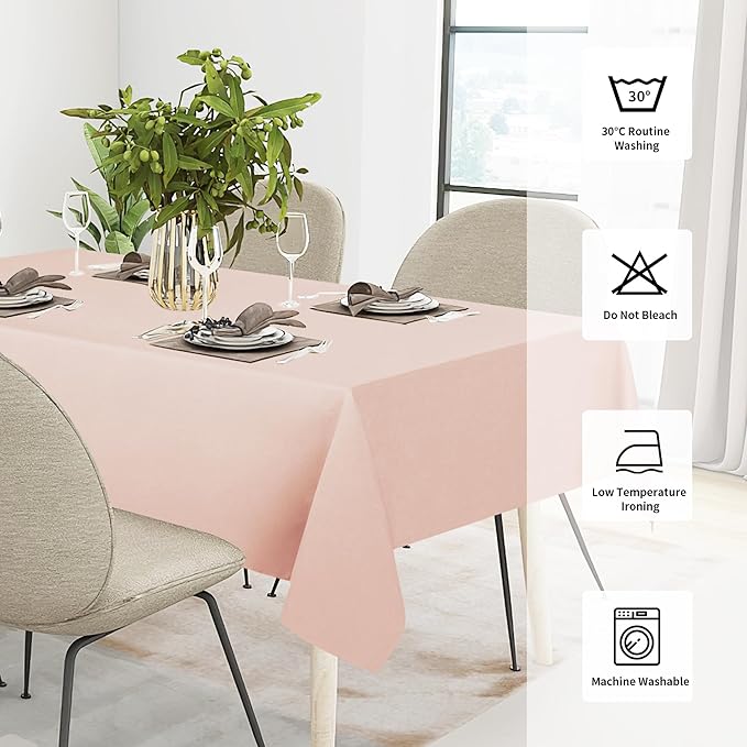 Easy-Going Faux Linen Waterproof Spill-Proof Tablecloth Stain Resistant Rectangle Table Cloth Wrinkle Free Decorative Fabric for Kitchen, Dining, Party, Weddings, Restaurants (60x102 in, Pink)