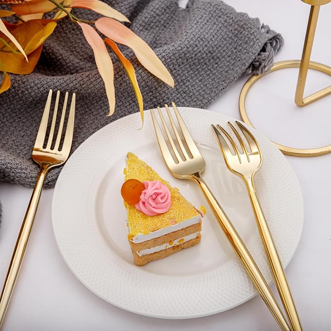 I00000 90 Pcs Gold Plastic Forks,Gold Disposable Utensils, Disposable Heavy Duty Plastic Forks Heat Resistant Perfect for Parties,Wedding,Dinners