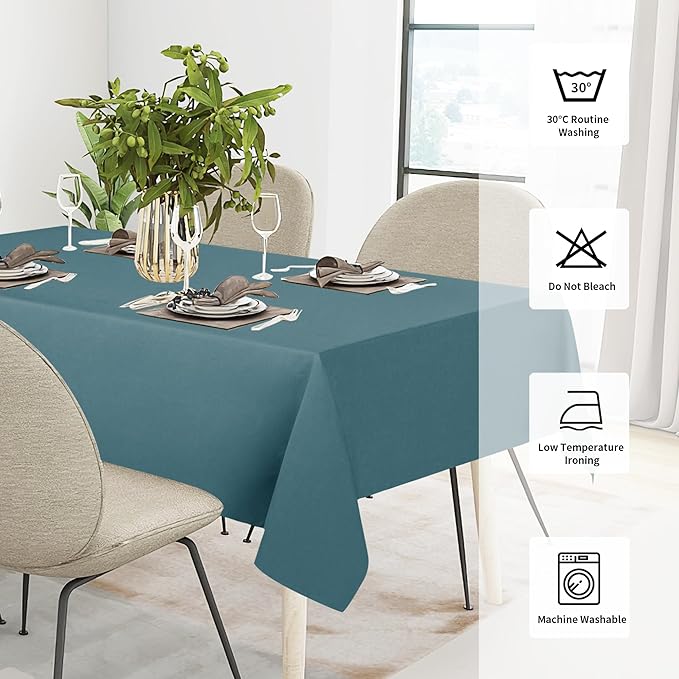 Easy-Going Faux Linen Waterproof Spill-Proof Tablecloth Stain Resistant Rectangle Table Cloth Wrinkle Free Decorative Fabric for Kitchen, Dining, Party, Weddings, Restaurants (60x102 in, Turquoise)