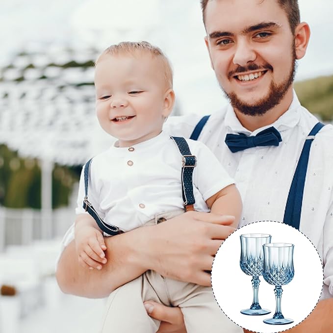 XUWAIDSGN 7oz Plastic Vintage Wine Glasses Drinking Glasses Unbreakable Wedding Glassware Crystal Water Goblets Reusable Drinkware Vintage Champagne Flutes (100, Blue)