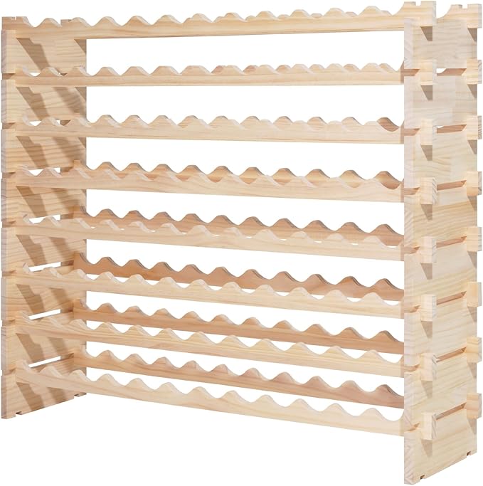 VEVOR 96 Bottle Stackable Modular Wine Rack, 8-Tier Wine Bottle Holder,Solid Wood Floor Freestanding Wine Storage Rack for Pinot Noir Bottles,for Kitchen, Cellar, and Bar, Natural