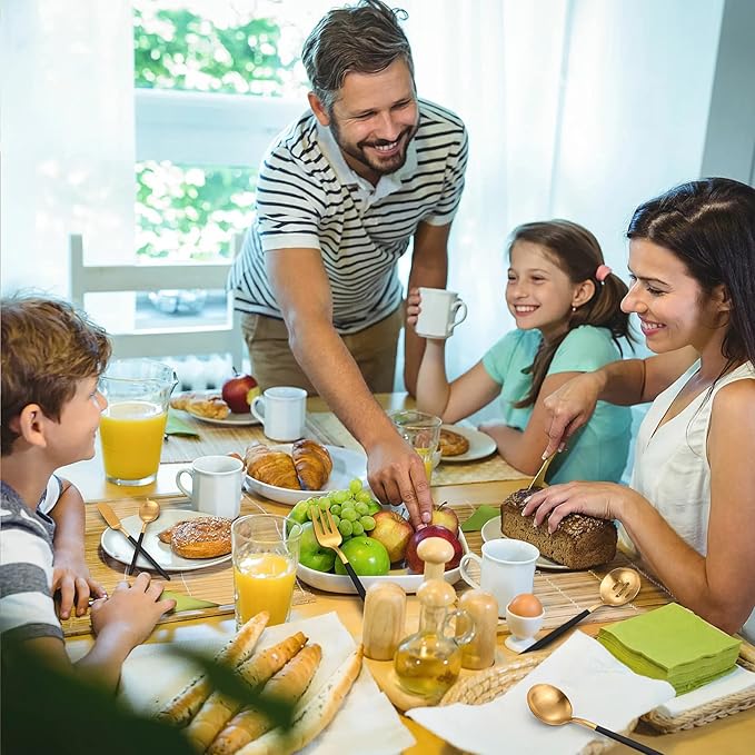 Matte Black Gold Serving Silverware Set, 5-Piece Round Shared Utensils Set of Stainless Steel, Hostess Flatware Serving Set, Satin Finish, Dishwasher Safe