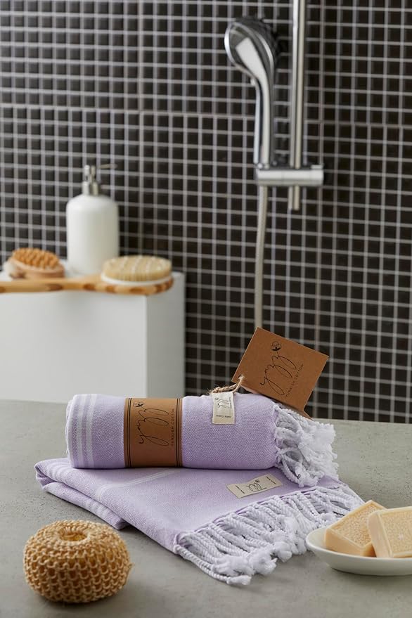 Hand Towels - Set of 2, 18" x 30" inches, Decorative Peshtemal Cotton Hand Towels for Kitchen, Bath, Guest, Face, Hair, Gym, Yoga, Dishcloth, Travel (Light Lilac)