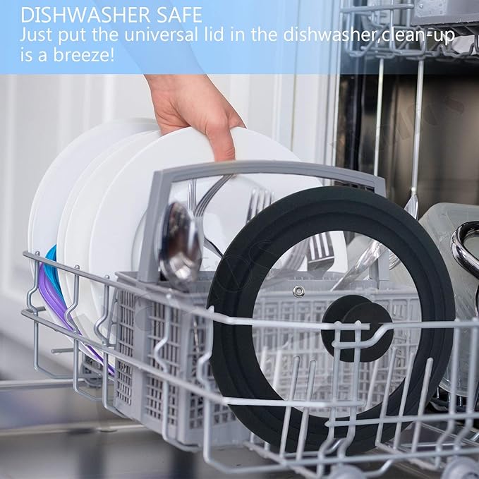 Walfos Universal Lid, Tempered Pan Lid with Heat Resistant Silicone Rim, Fits All 7" to 12" Diameter Cookware, Pots, Pans and Skillets (2Pk)