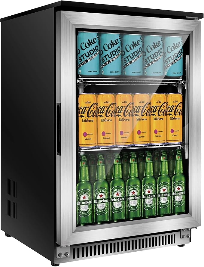 20 Inch Beverage Refrigerator Cooler,Under Counter Drink Fridge with Glass Door, Built-in or Freestanding, Quiet Compressor Cooling, 120 Can Capacity for Beer and Soda