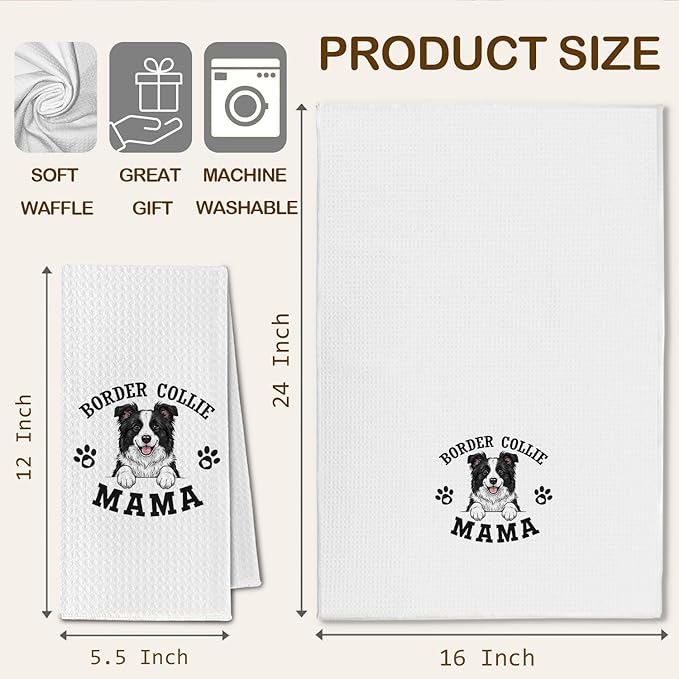 Border Collie Kitchen Towels, Dog Mama Border Collie Gifts for Women & Dogs Moms, Dog Lover Gifts Decorative Hand Towels for Bathroom, 16x24 Inch