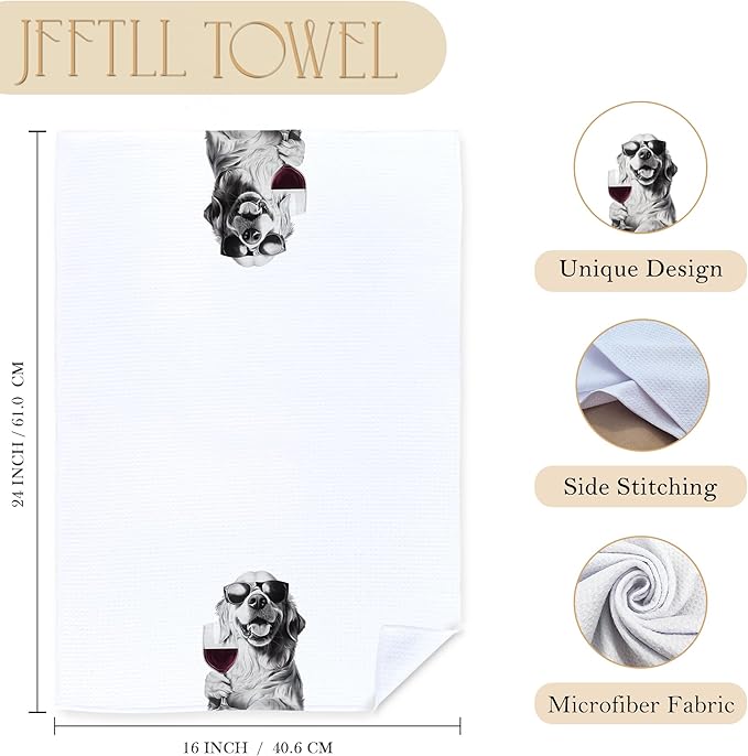Golden Retriever Decor Kitchen Towels, Golden Retriever Gift Dish Tea Towel for Kitchen Decor, Bar Towels for Bartender, Wine Lover Gifts, 16x24 Inch