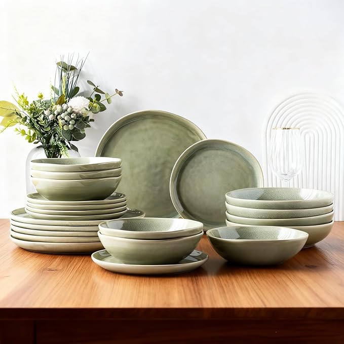 AmorArc Ceramic Dinnerware Sets,Handmade Reactive Glaze Stoneware Plates and Bowls Set,Highly Scratch Resistant | Dishwasher & Microwave Safe Dishes Set,Service for 4 (12pc)