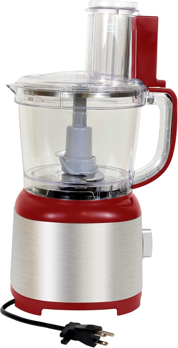 Kenmore 11 Cup Food Processor - Vegetable & Fruit Salad Cutter, Multifunctional, Chopper, Clicer, Mincer, Puree, Grater, Blades, Shredder, Compact Stainless Steel Kitchen Appliances, 500 W Red
