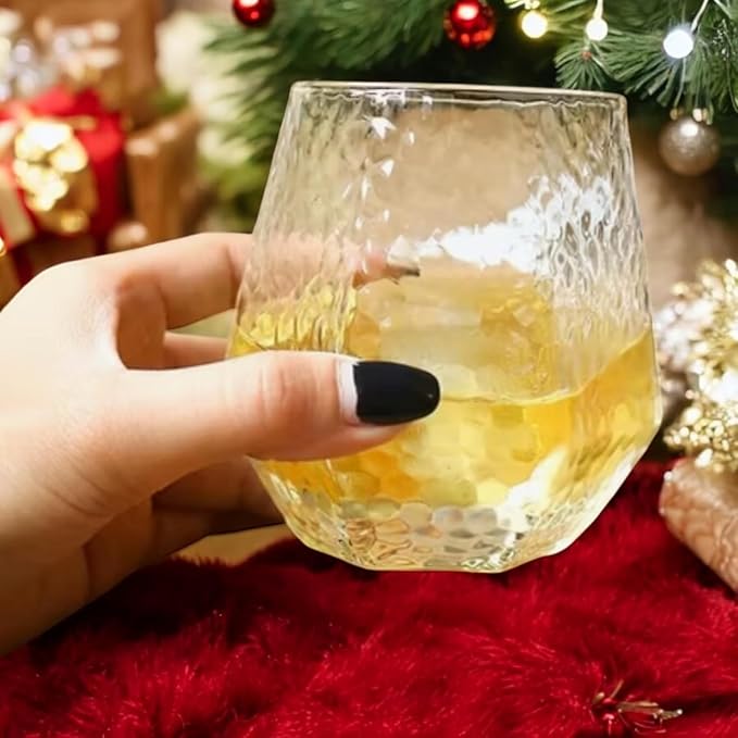 48 Pack Ribbed Origami Ripple Plastic Glasses 24 9oz Stemless Champagne Flutes & 24 12oz Cups BPA-Free, Disposable, Shatterproof Drinkware for Weddings, Bars, Events (Hammered Diamond Clear)